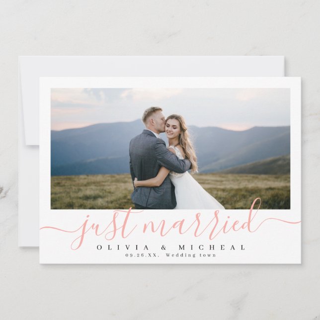 Invitation Élégant script "juste marié" mariage photo moderne (Devant)