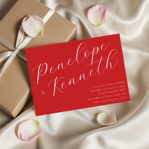 Invitation Élégant Script Mariage de Noël rouge élégant