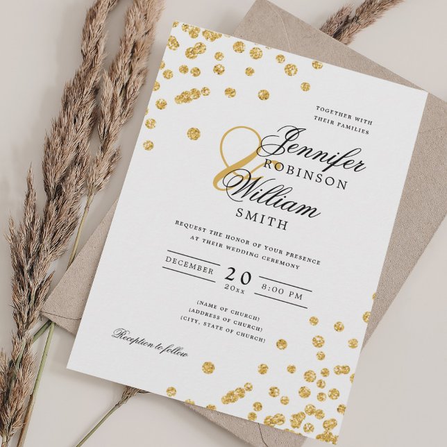 Invitation Élégant Script Mariage Gold Parties scintillant Co (Elegant Script Wedding Gold Glitter Confetti Invitation)