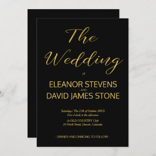 Invitation Élégant script mariage noir et or de luxe