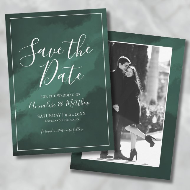 Invitation Élégant Script mariage vert Enregistrer la date (Elegant Script Green Wedding Save the Date Invitation)