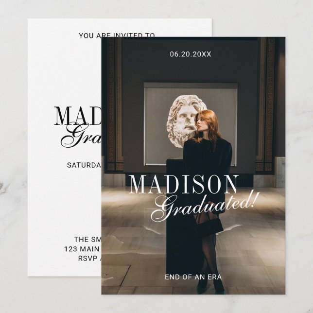 Invitation Elegant Script Modern Photo Graduation Party (Devant / Derrière)