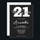 Invitation Élégant script moderne 21e anniversaire<br><div class="desc">Invitation moderne Black and White 21st Birthday. Conception minimaliste de modèle d'invitation de 21e anniversaire avec élégante calligraphie écriture manuscrite.</div>