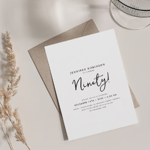 Invitation Élégant script moderne 90e anniversaire Noir & Bla