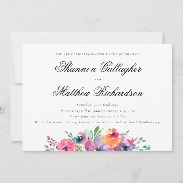 Invitation Élégant Script Moderne Aquarelle Mariage Floral (Devant)