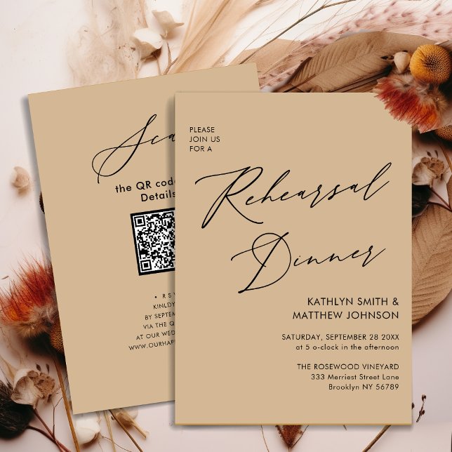 Invitation Élégant Script Moderne Beige Dîner De Répétition Q (Créateur téléchargé)
