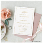 Invitation Élégant script moderne blanc musulman Mariage musu<br><div class="desc">Élégant Mariage musulman islamique moderne Nikah. Il s'agit d'une simple carte d'invitation blanche avec des polices de script or goudy roman et goudy bold sur le devant de la carte. Il y a un cadre délicat pour la frontière. Vous pouvez customiser cette carte en modifiant la couleur, le type de...</div>