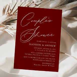 Invitation Élégant Script moderne Burgundy Couple's Shower