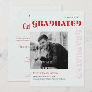 Invitation Élégant script moderne de type rouge noir et gris