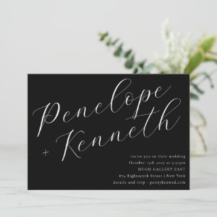 Invitation Élégant Script Moderne Mariage Black Website RSVP