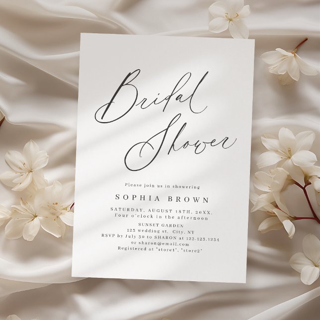 Invitation Élégant script moderne minimal pour baby shower de (Elegant modern script minimal bridal shower invitation)