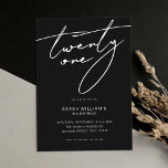 Invitation Élégant Script moderne Noir 21e fête d'anniversair<br><div class="desc">Invitation minimaliste moderne à 21e anniversaire avec design simple avec élégante typographie manuscrite.</div>