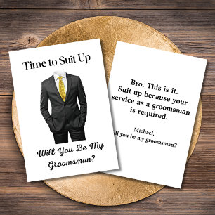 Invitation élégant script moderne tuxedo groomsman propositio