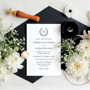 Invitation Élégant Script Monogram Crest Mariage de couronne