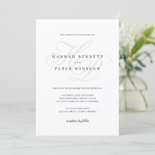 Invitation Élégant Script Monogramme Initiales Mariage blanc