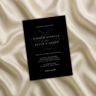 Invitation Élégant Script Monogramme Initiales Mariage noir