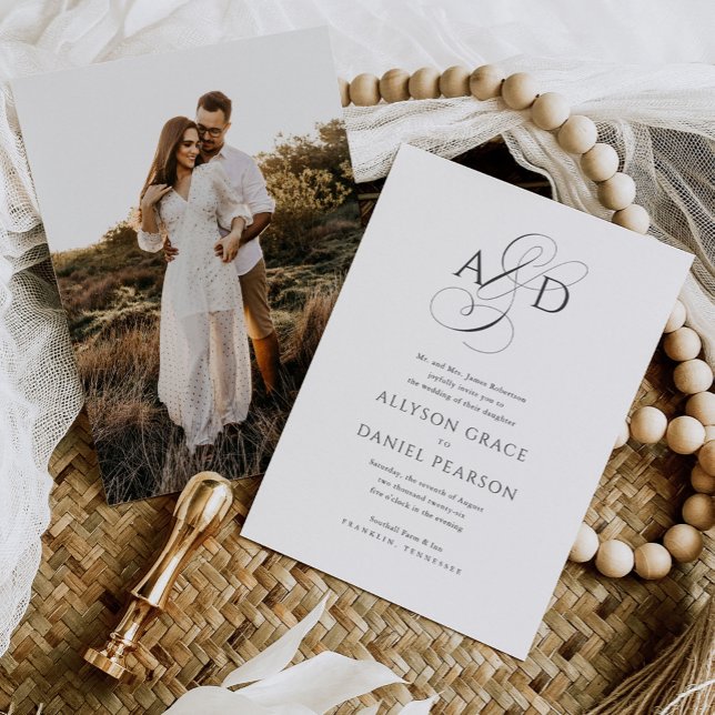 Invitation Élégant Script Monogramme Photo Mariage classique (Créateur téléchargé)