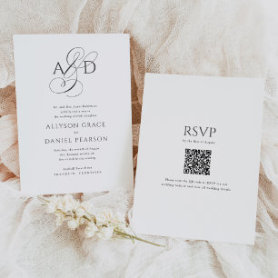 Invitation Élégant script Monogramme QR Code Mariage classiqu