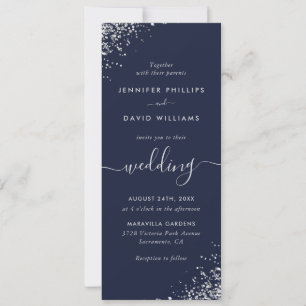 Invitation Élégant Script Navy Blue Silver Parties scintillan