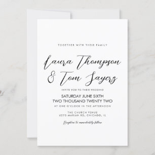 Invitation Élégant Script noir blanc Mariage moderne