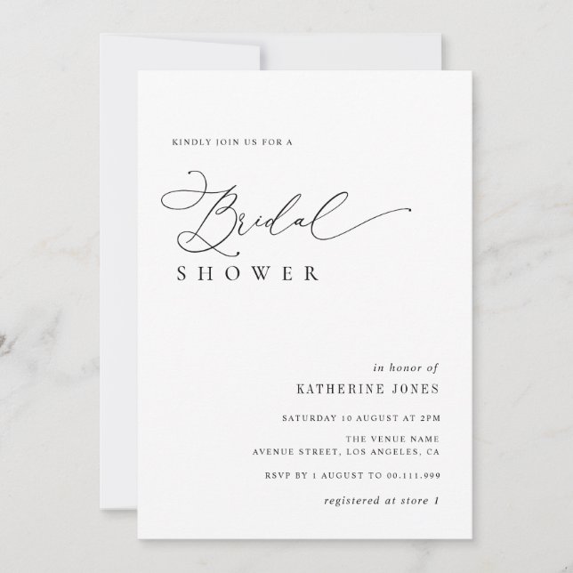 Invitation élégant script noir et blanc nuptiale douche (Devant)