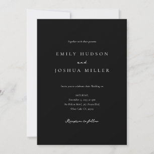 Invitation Élégant script noir et blanc tout en un Mariage