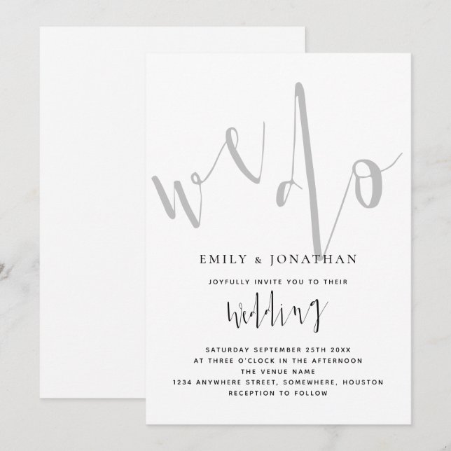 Invitation Élégant Script Nous faisons Mariage noir blanc (Devant / Derrière)