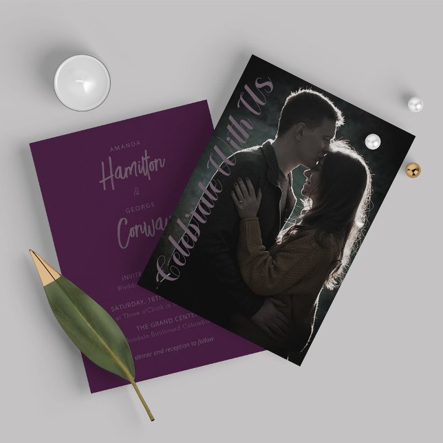 Invitation Élégant script nuances de violet Mariage photo (Créateur téléchargé)