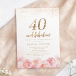 Invitation Élégant script or & floral blush 40e anniversaire<br><div class="desc">Écriture moderne chic "40 et fabuleux",  parties scintillant en faux or tendance et aquarelle rose rousse design floral,  élégante et élégante,  grandes invitations de fête de 40e anniversaire.</div>