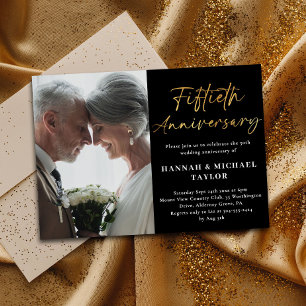 Invitation Elégant script or photo 50e anniversaire Mariage