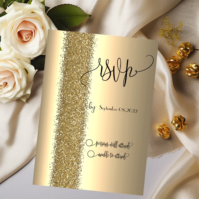 Invitation Élégant script pailleté or RSVP  (Créateur téléchargé)