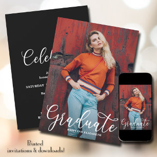Invitation Élégant script photo Graduation