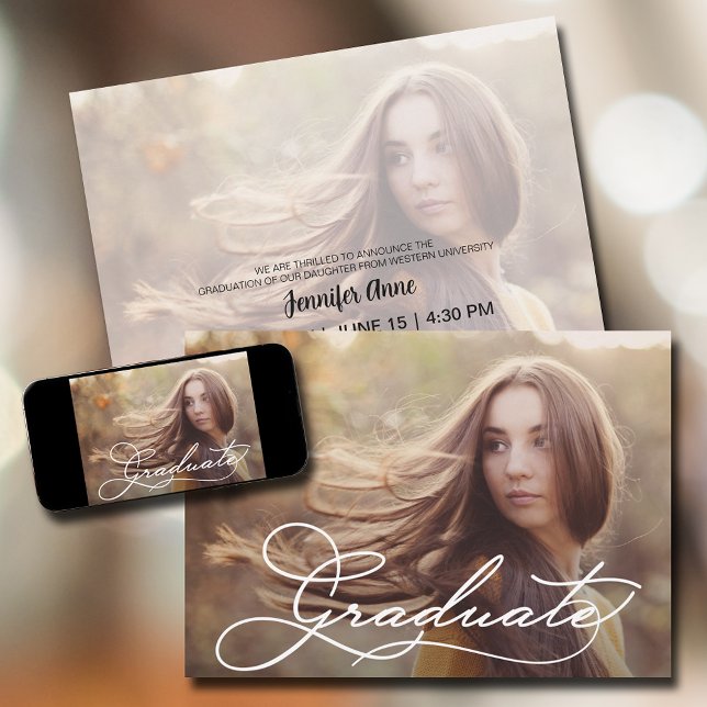 Invitation Élégant Script Photo Graduation Party (Créateur téléchargé)