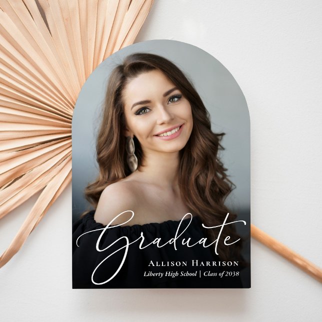 Invitation Élégant Script Photo Graduation Party Arch (Share the pride and excitement of your graduate's achievement with friends and family near and far)