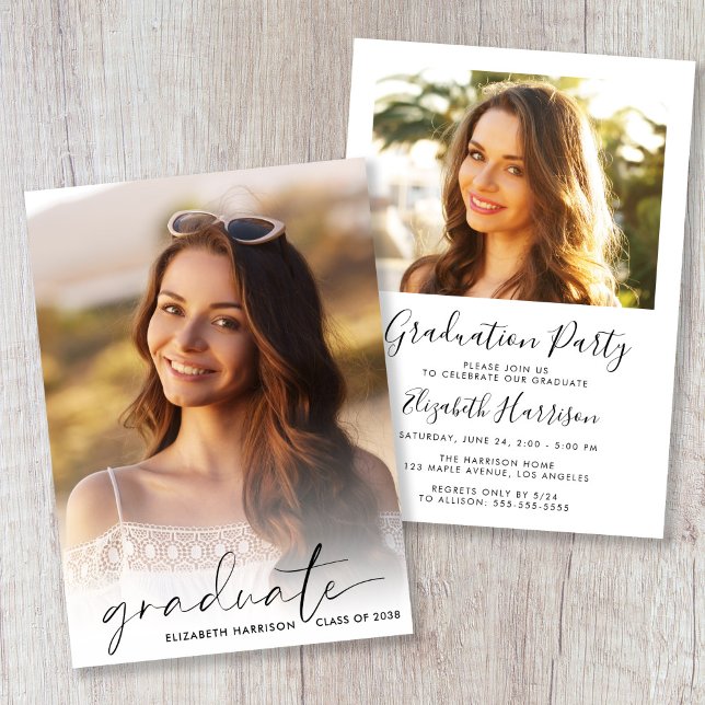 Invitation Élégant Script Photo Overlay Party (Elegant Script Photo Overlay Graduation Party Invitation)