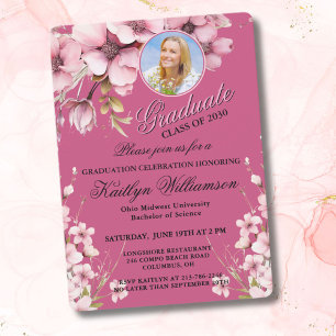 Invitation Élégant Script Photo Pink Graduation Party