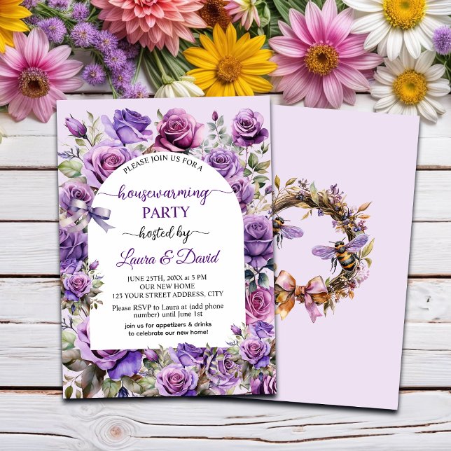 Invitation Élégant Script Purple Rose Fête de réchauffement d (Créateur téléchargé)