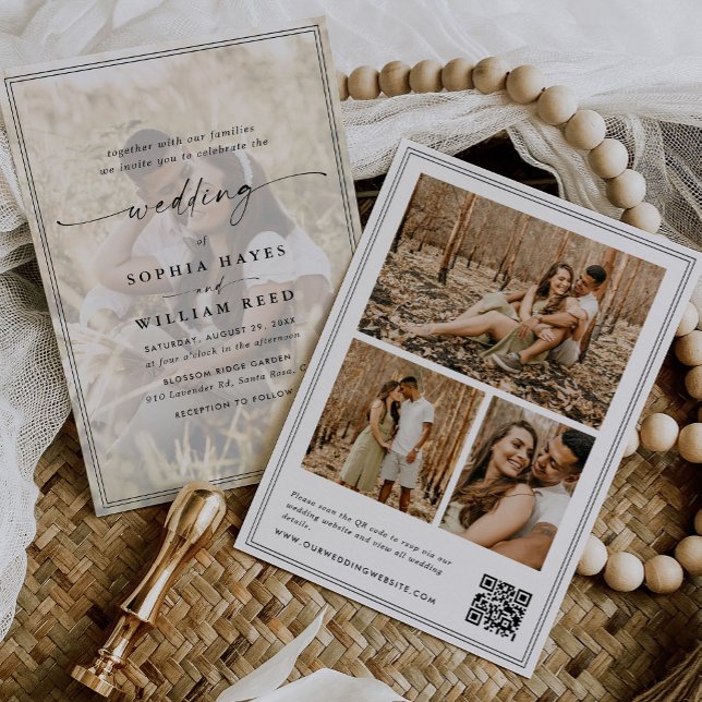 Invitation Elegant Script QR Code Photo Wedding (Créateur téléchargé)