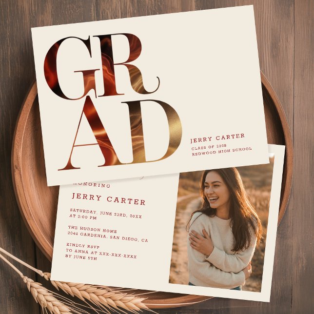 Invitation Élégant Script Rétro Photo de Promotion Graduation (Créateur téléchargé)
