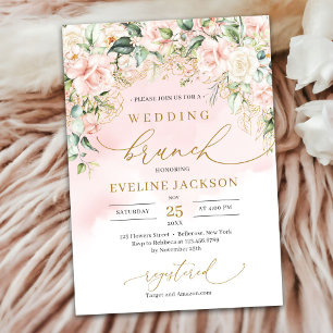 Invitation Élégant script rose pastel roses brunch mariage
