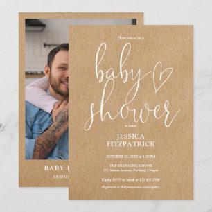 Invitation Élégant Script Rustic Kraft Baby shower photo