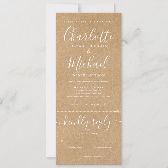 Invitation Élégant Script Rustique Tout En Un Mariage  (Devant)