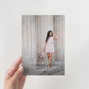 Invitation Élégant Script Salutatorien Photo Graduation Party