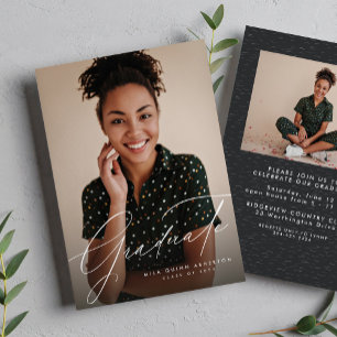 Invitation Élégant script simple deux graduation photo