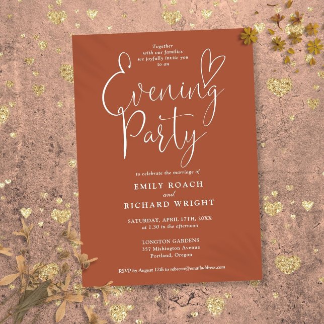 Invitation Élégant Script Terracotta Mariage soirée soirée (Elegant Script Terracotta Wedding Evening Party Invitation)