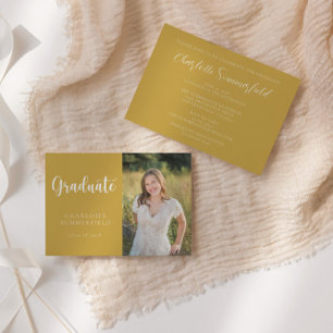 Invitation Élégant Script Yellow Gold Photo Graduation