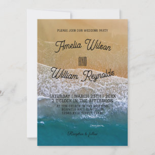 Invitation Elégant Sea Waves Sand Beach Mariage