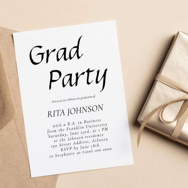 Invitation Élégant Senior Grad Party Black White Graduation (Elegant Senior Grad Party Black White Graduation Invitation)