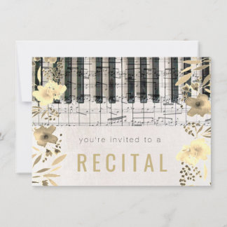Invitation élégant sépia aquarelle fleurs musique récital
