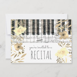 Invitation élégant sépia aquarelle fleurs musique récital